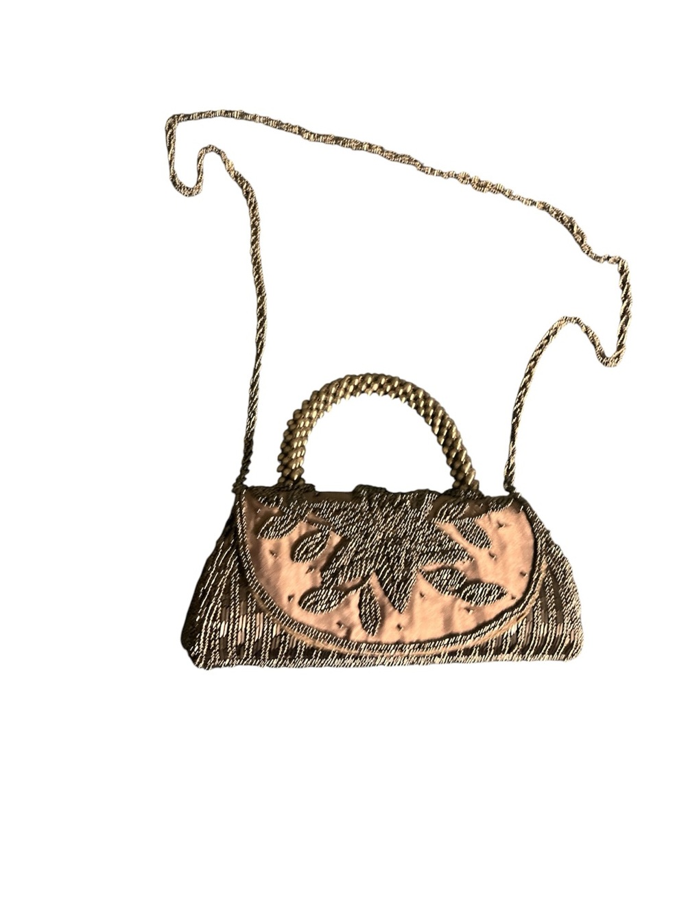 grey Black Beaded Floral Top-Handle Evening Bag with strap vintage Thailand